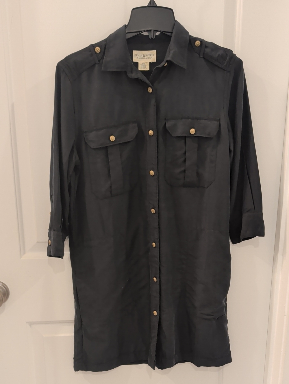 Denim & Supply Ralph Lauren Black Utility Military Shirt Jacket w Gold Buttons